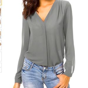 Urban CoCo Womens V Neck Ruffled Shoulder Chiffon Blouse Button Down Shirt